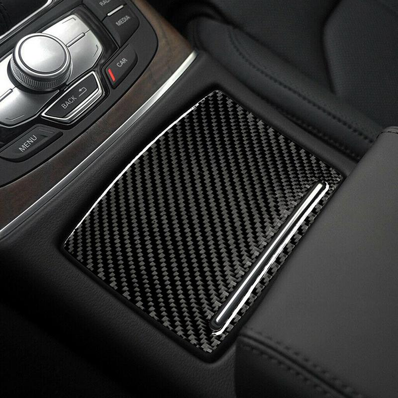 Carbon Fiber Cup Holder Panel Cover Sticker for A6 S6 A7 C7 2012-2018 Center Console Sporty Interior Trim Protection