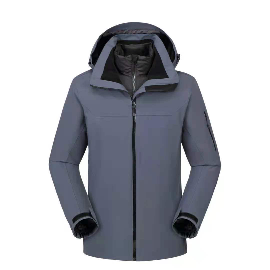 Men s and Women s Outdoor Gore-Tex Down Jacket: 3-in-1 Winter Windproof, Waterproof, Detachable for Mountaineering Large серый