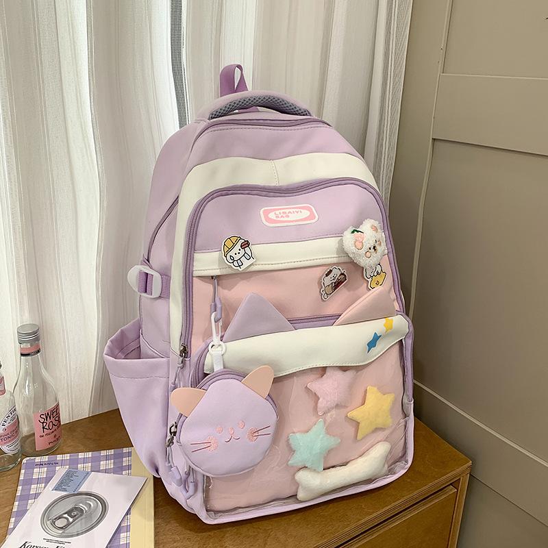 College Style Joker Simple Large Capacity Backpack Female Transparent Pain Bag Junior High School Students' Schoolbags