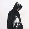 Felpa con Cappuccio Stampa Ragno Donna Streetwear Vestibilità Larga con Dettaglio Bottone Fondo Spaccato Stile Hip Hop