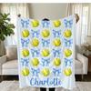 Personalized Softball Blanket, Bows Pattern, Team Gift