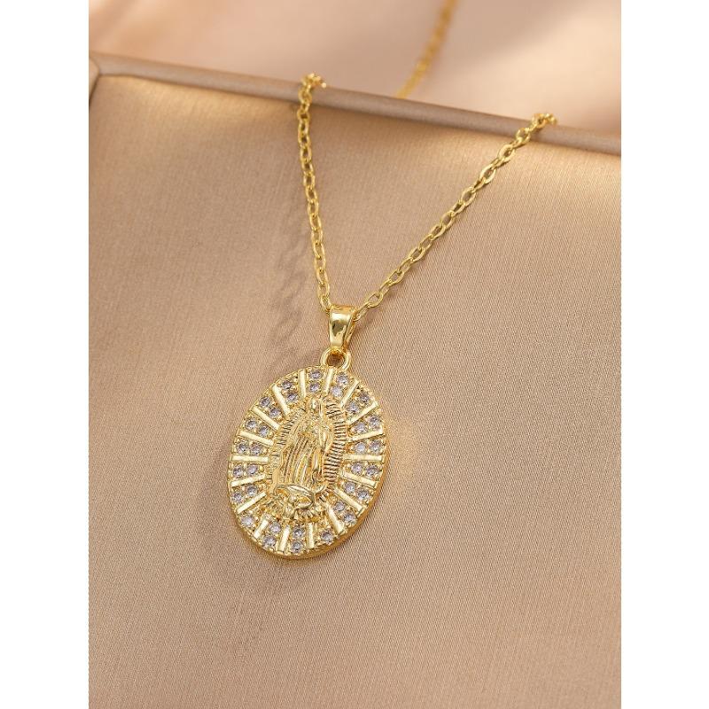 Fashionable and Simple Copper-inlaid Micro-color Virgin Mary Pendant Necklace for Women