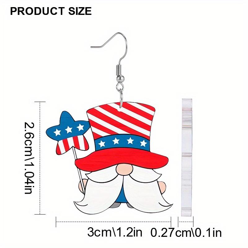 2D Flat Independence Day Earrings Red Stripes& Blue Star Gnomes Acrylic Earrings Y2K Classic Acrylic Earrings Elegant Earrings Party Earrings