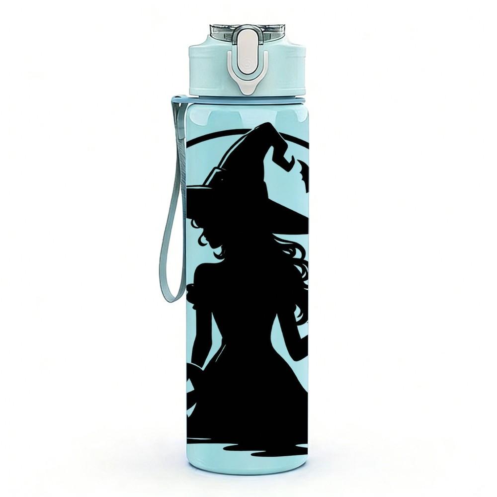 1PC Witch Silhouette Moon Halloween Print 750ml Color Plastic Sports Water Bottle Leakproof Flip Straw Lid Suitable for Sports Office Home Use