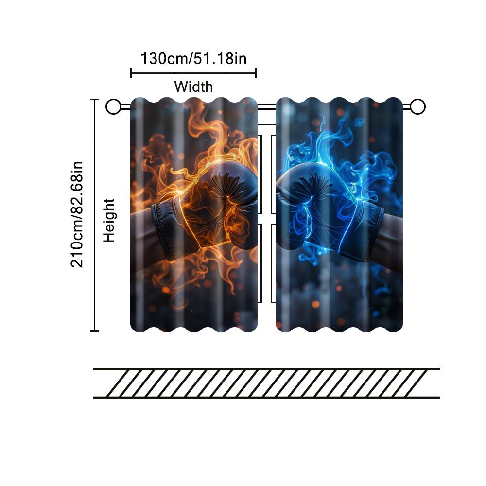 2 Pcs, Filtering Curtains (excluding Rods, Non-movable, Without Batteries) Boxing Glove1_00015backgroundsuitable for Use In