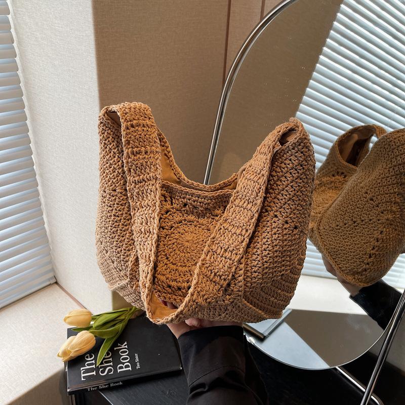 

Retro knitted tote bag women s new large-capacity shoulder bag vacation beach bag versatile leisure bag хаки