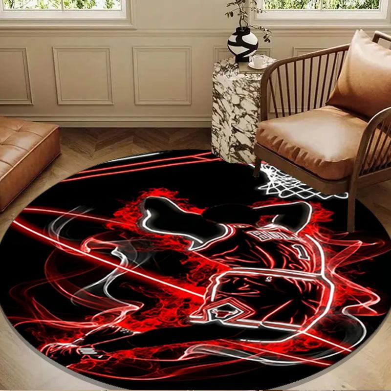 Bull Basketball Artwork Round Rug for Livingroom,Bedroom, Palyroom, Chair Rug, Area Rug, Circle Carpet, Large Size Decor Fan Christmas Gift