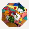 Margarida Duck Reading Book Beach Automatic Folding Umbrella - 3 Folding Design, Vivid Cartoon Pattern, Suitable for Outdoor Activities, A G