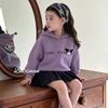 Korean-Style Velvet Hoodie & Pleated Skirt Set for Girls - Autumn/Winter Cartoon Design