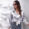 . Real Shot, Satin Shirt, Women's Satin Imitation Silk Long-sleeved Shirt, New European and American Women's Clothing