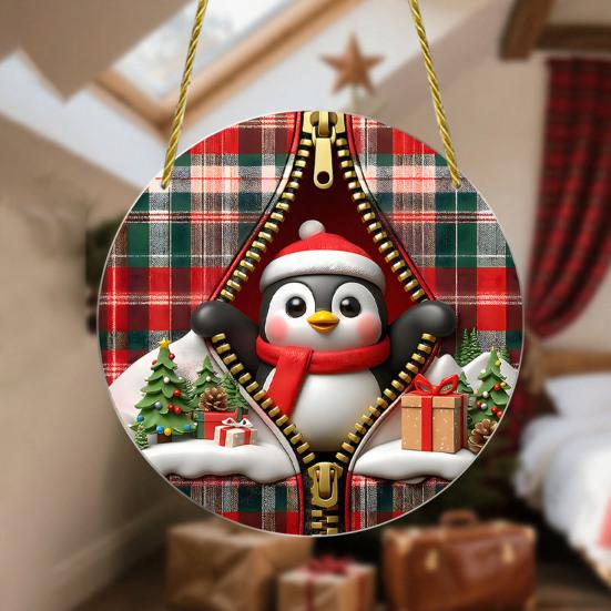Festive Window And Door Decor Double-sided Acrylic Christmas Hanging Ornaments, Xmas Cartoon Snowman/Penguin/Gingerbread Man/Santa Claus Decorative