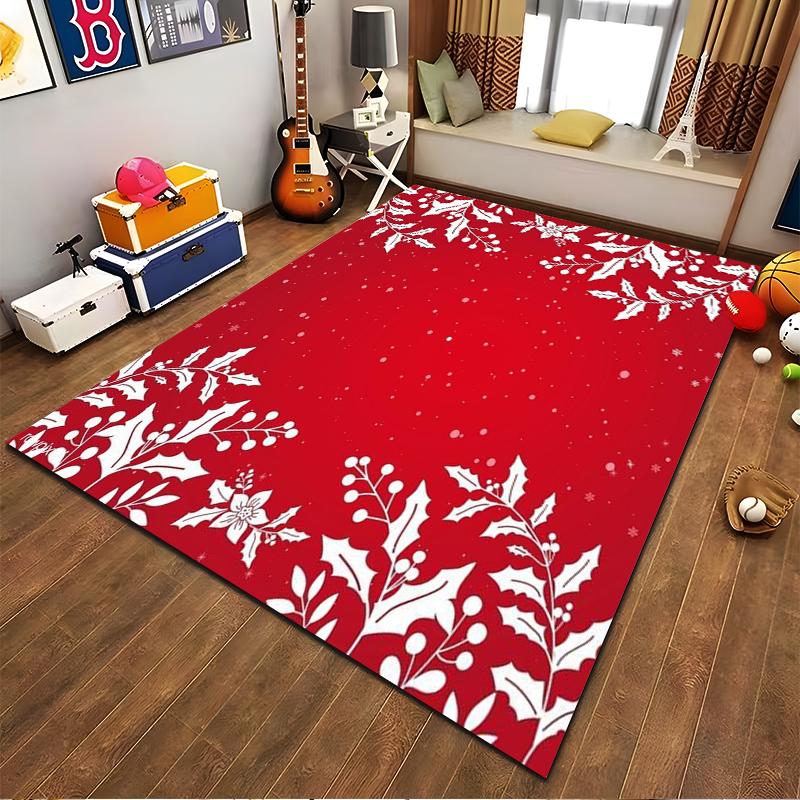 Christmas Red Carpet with White Floral and Snowflake Patterns Suitable for Use As an Anti-slip for Living Room Bedroom Sofas