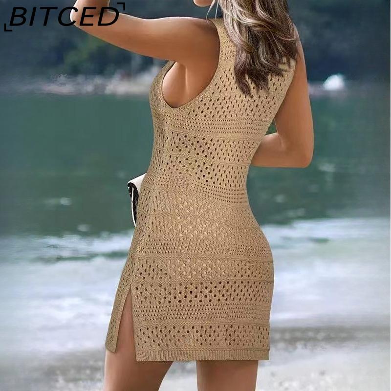 BITCED Women's Swimwear Cover-Up Summer Sleeveless Tank Top Sun Protection Knit Lace-Up Swimsuit Beach Dress
