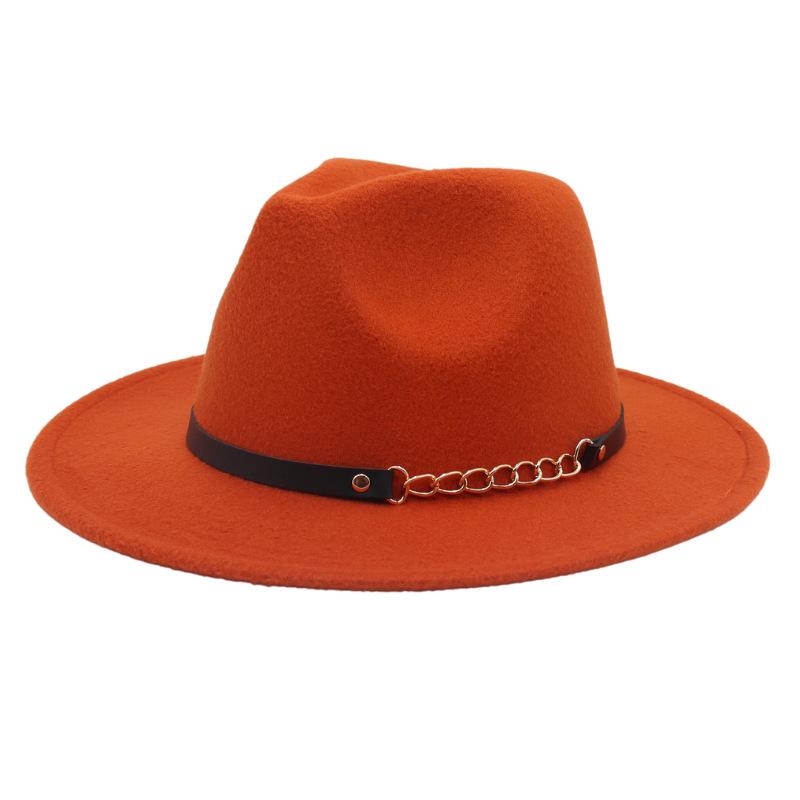 New Shanghai Gentleman Felt Hat, Belt, Iron Chain,Foreign Trade Top Hat, Light-Bottomed Fedora, Large Brim Hat