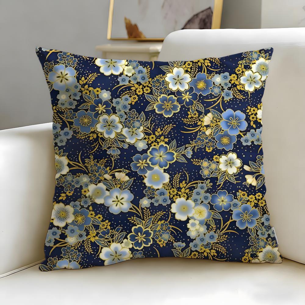 Chinese Traditional Floral Cushion Cover Soft  EasyWash Pillow Case  Versatile for Couch Bed Travel and Office