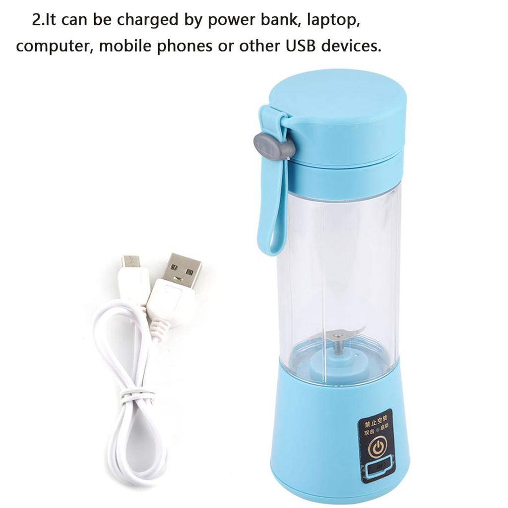 USB Portable Electric Fruit Juice Blender Machine Juice Extractor Double Blade (Blue)