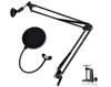 Desk-mounted Desktop Microphone Stand + Pop Filter Set, Extendable, Black.