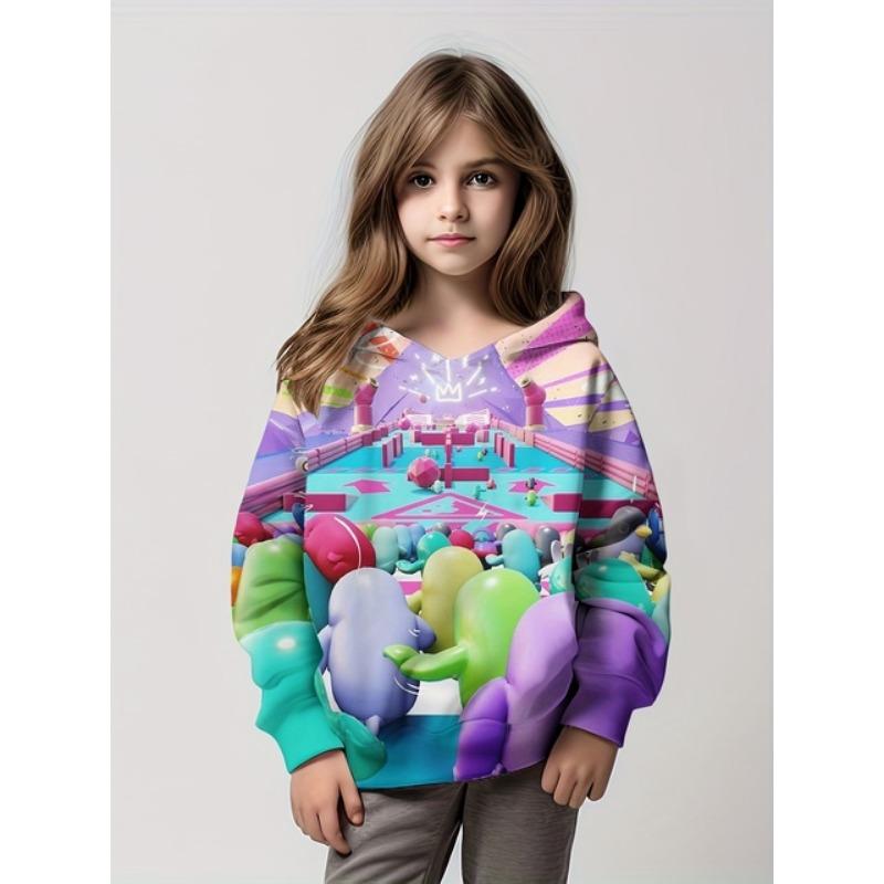 Child Hoodies Trendy Girls Cartoon Bunny Print Pullover Hooded Sweatshirt Street Fashion Tops Long Sleeve Children's Sweatshirt