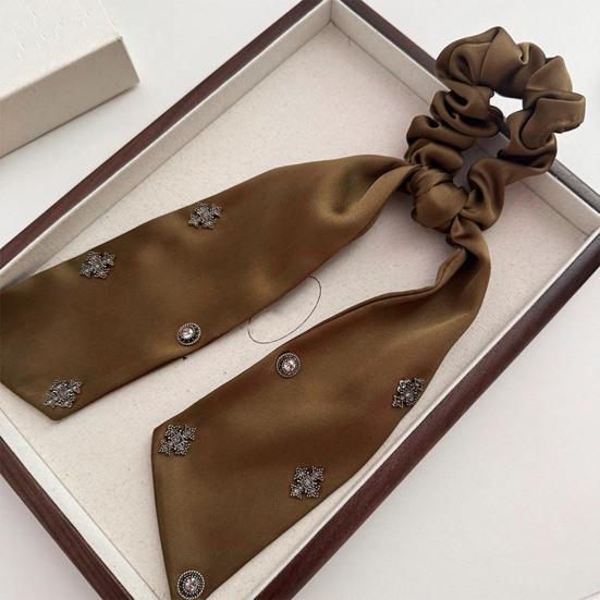 Hair Band Rhinestones Inlaid Long Ribbon Wide Elastic Hair Tie Smooth Draping Secure Hold No Slip Damage Hair Rope