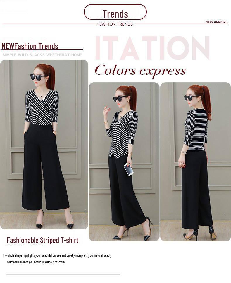 Women's Long-Sleeve V-Neck Slim Fit Striped T-Shirt - Black & White Korean Fashion for Spring/Autumn