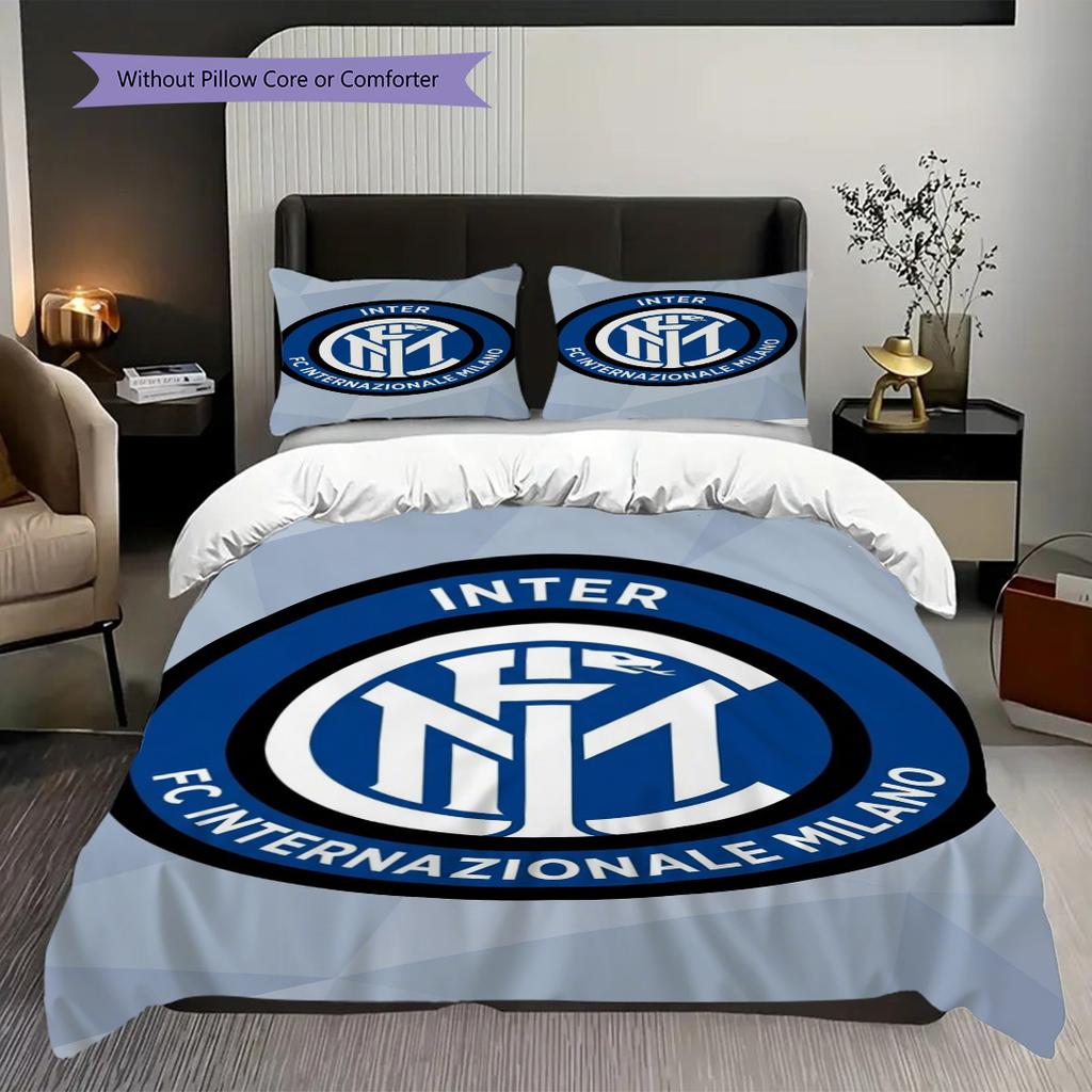 Emblema Inter Milan Sfondo Vivace Set da Tre Pezzi (1 * copripiumino + 2 * federa, senza nucleo) Set biancheria da letto regalo di Natale compleanno