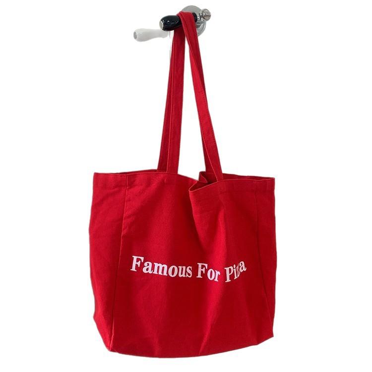 2025 new red letter canvas bag spring lazy wind large capacity shoulder tote bag leisure shopping cloth bag