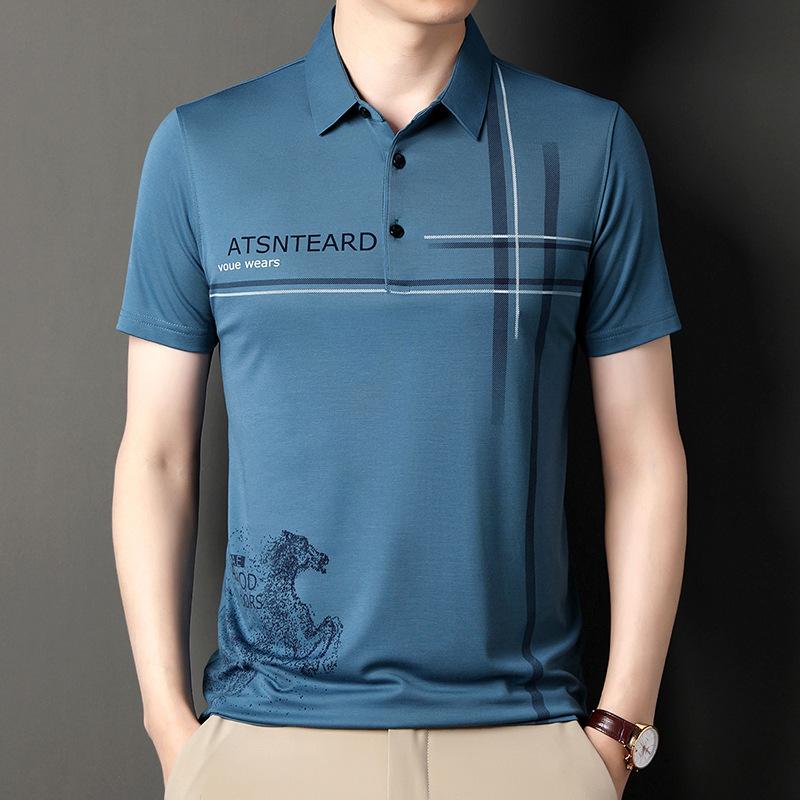 Herren Kurzarm T-Shirt Revers Poloshirt Mittel Locker Halbarm Business Casual Atmungsaktiv Bedruckt Unterhemd