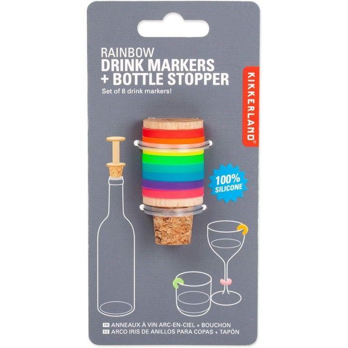 Marqueurs pour Boisson - KIKKERLAND - Arc-en-ciel - Bouchon de Bouteille