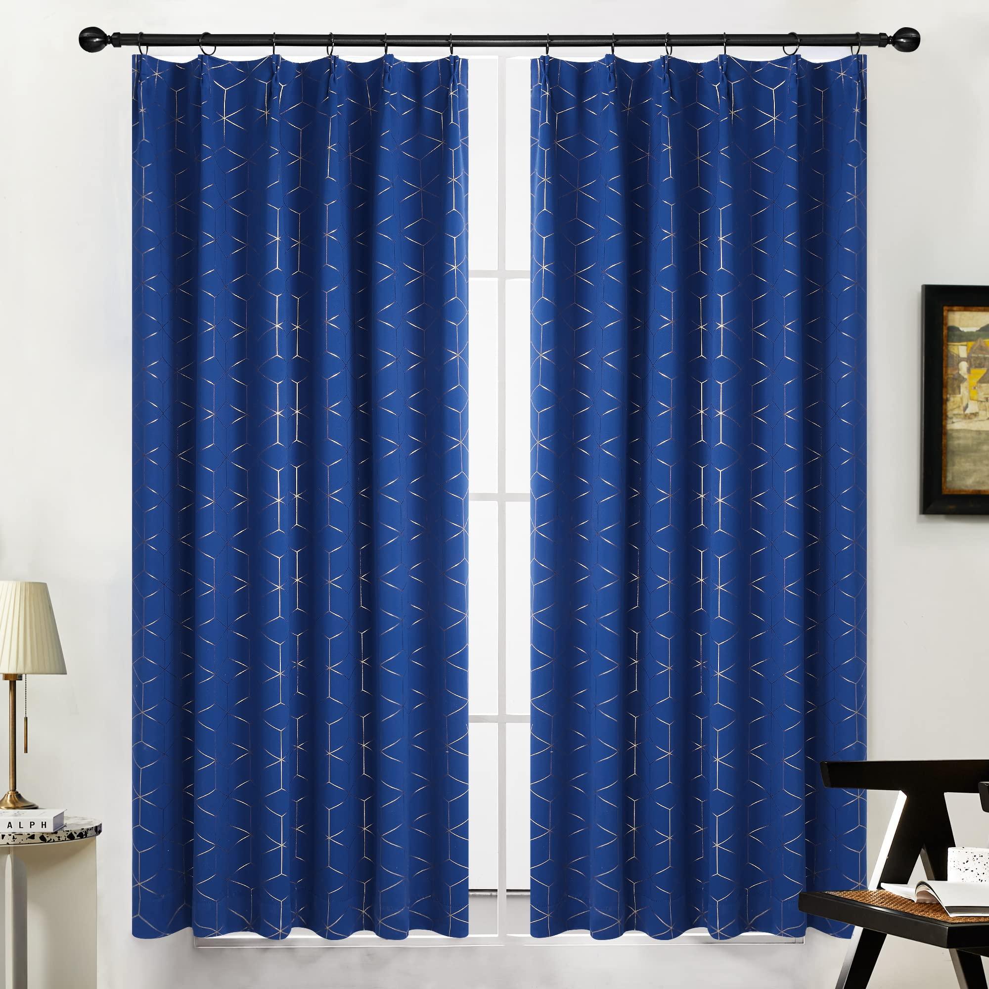 

Deconovo Блэкаут 100см Ширина x 135см Королевский синий с принтом золотой фольгой и ромбами День и Ночь Набор из 2 штор, Длинные, С узором, Теплоизолирующие,