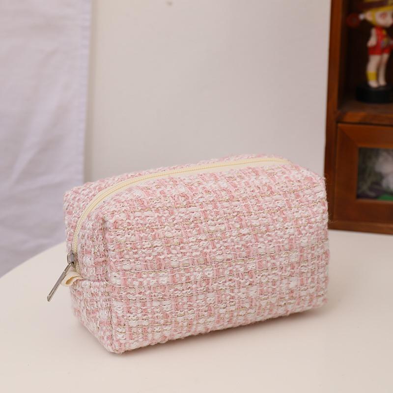 Kawaii Canvas Plaid Travel Cosmetic Lipstick Storage Bag Cute Women Makeup Kits Handbags Organizer Wallet Pencil Cases Pouch Bag