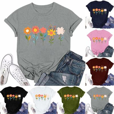 Women's Fashion Casual Printed Round Neck Short Sleeved T-Shirt Top T-Shirt Top Top