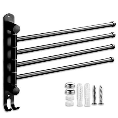 Nicheez Towel Towel Swing Wall Space Towel Stainless Comes with 4 Hang Hanger, Rack, Arm, Rotatable, Hanging, Hook, Saving, Drying, Washroom, Kitchen,