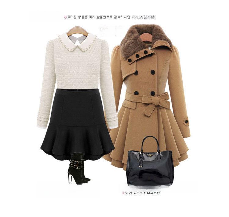 European & American Women's Slim Fit Double-Breasted Wool Coat with Fur Collar - 2024 Large Size Medium-Length Windbreaker