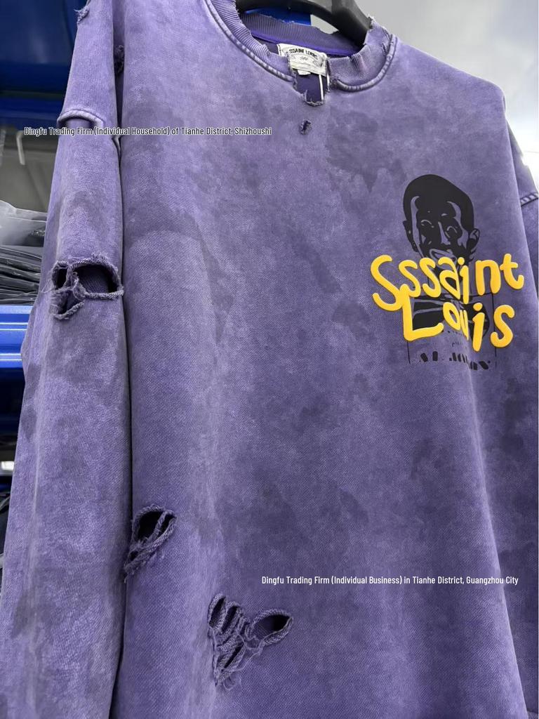 SAINT LOUIS Schweres Unisex-Sweatshirt - Ausgerissener Kragen, Gewaschen & Used-Look, 710g