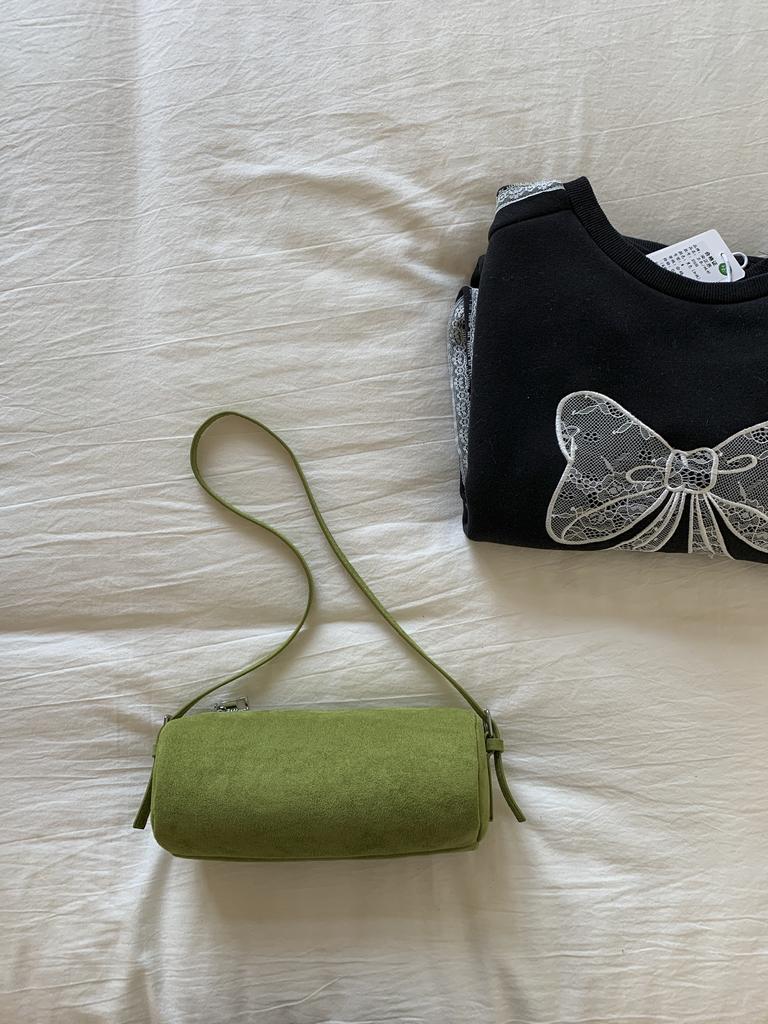 Solid Color Suede Frosted Cylindrical Bag Fashion Large Capacity Women Shoulder Bags Trendy Commuting Shopping Crossbody Pack