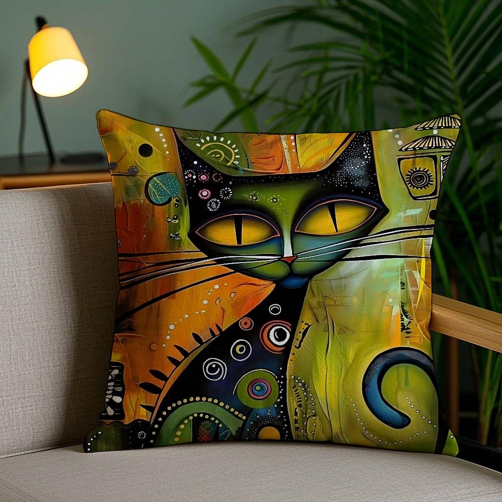 Classic Picasso Cat Oil Pillow Case Home Dorm Chair Back Short Plush Double-sided Printing Office Nap Time Cushion Cover