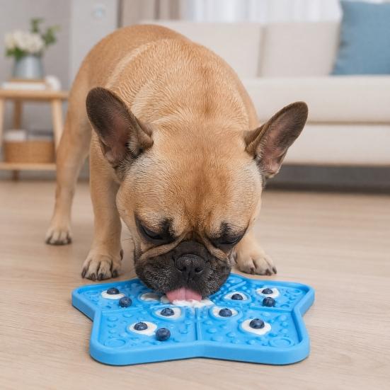 Pet Slow Food Mat with Suction Cups, Star Shape Pet Food Tray for Prevent Choking Relieve Anxiety, Non-Slip Silicone Lick Mat for Dogs And Cats