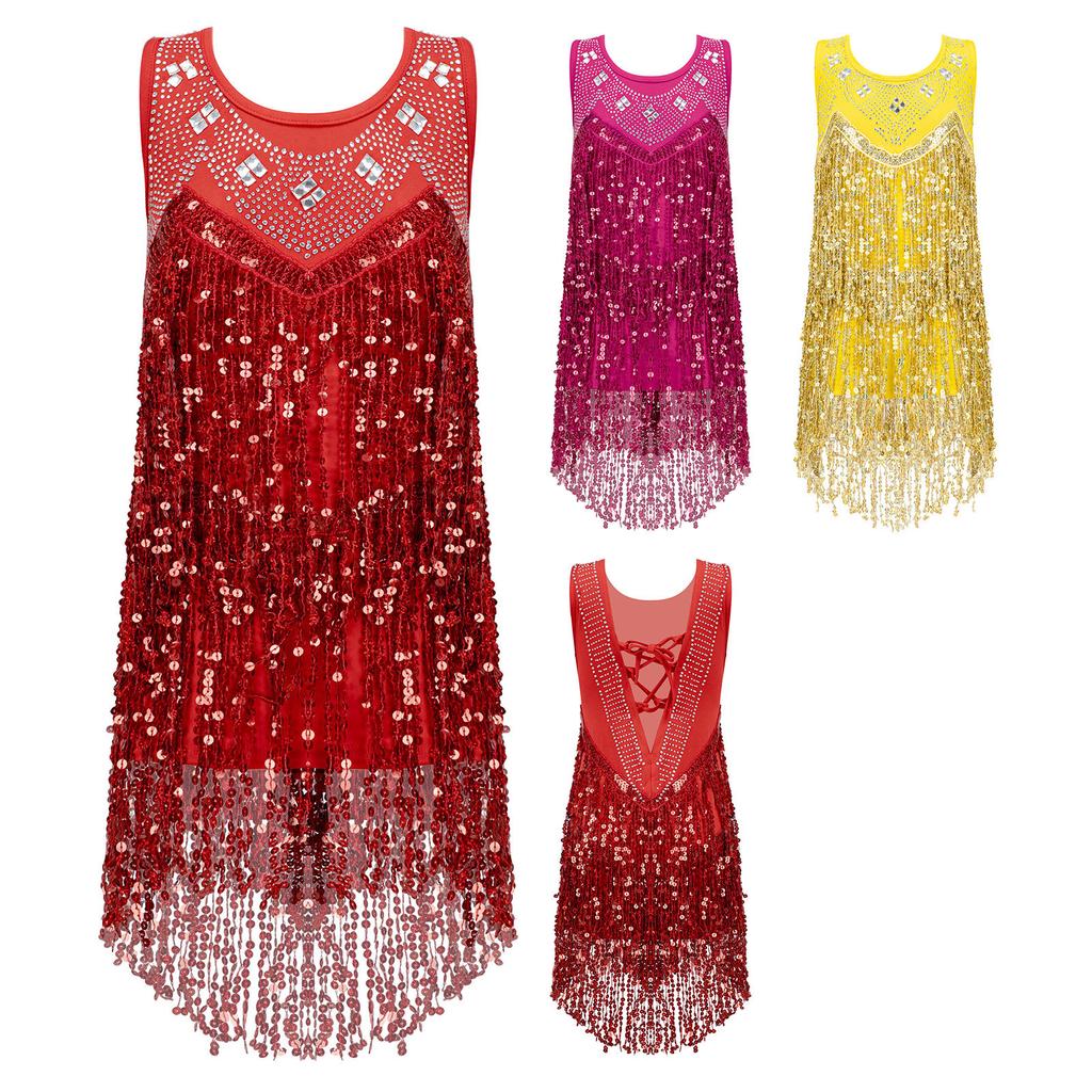 Buy Latin Dance Dress Salsa Tango Chacha Ballroom Dance Sequin Fringe