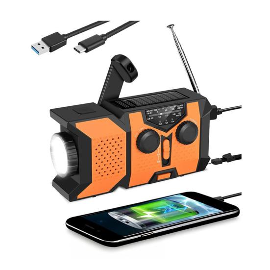 Emergency Radio with SOS Alarm Flashlight Solar Powered Hand Crank Rechargeable Radio Outdoor Camping