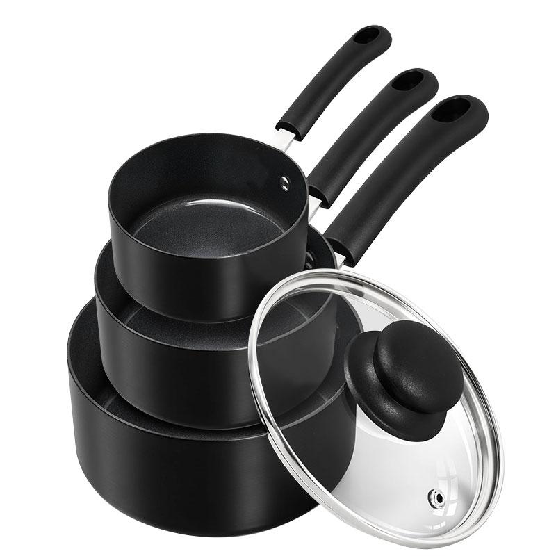 Nonstick Saucepan with Glass Lid 1/2/3QT Small Sacuce Pan Soup Milk Pot Non-Toxic Ceramic Saucepans Easy Clean Cookware Black