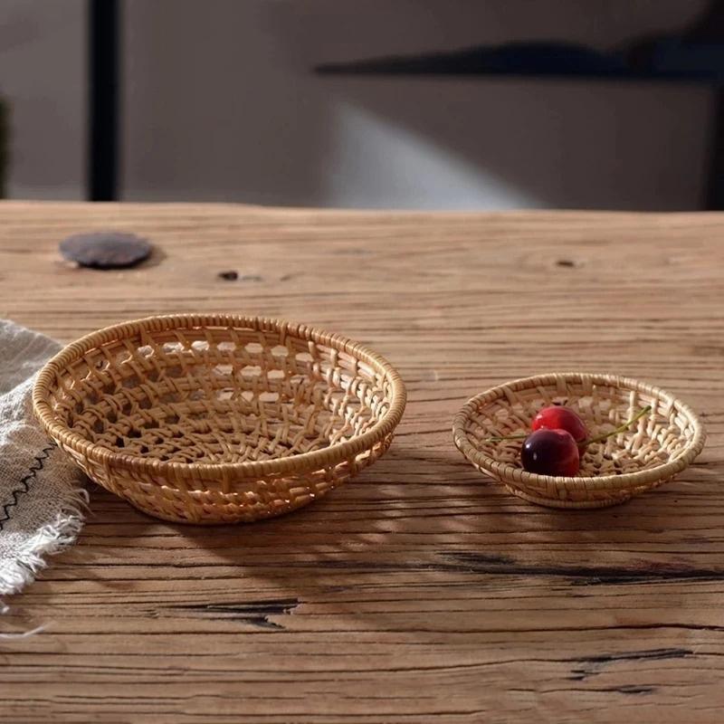 1PC Fruits Vegetable Storage Basket Hand Woven Basket Picnic Basket Handmade Bread Cover Wicker Basket Kitchen Storage