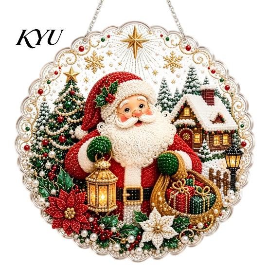 Třpytivé kamínkové umění Vánoční malba falešnými perlami Suncatcher sada, 3D Betlém/Santa Claus/Pták/Strom Náboženské sváteční dekorace Korálky