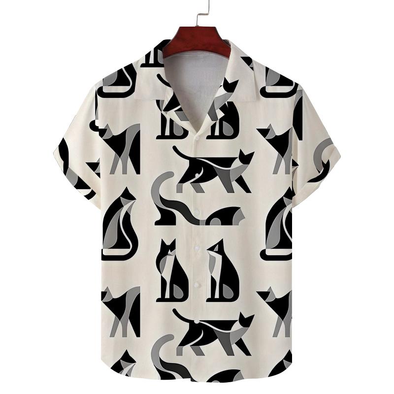Zomer Unisex Nieuw Kortmouwig Shirt met Kattenprint Patroon voor Casual Woon-werkverkeer, Modieus en Gepersonaliseerd Ademend Shirt