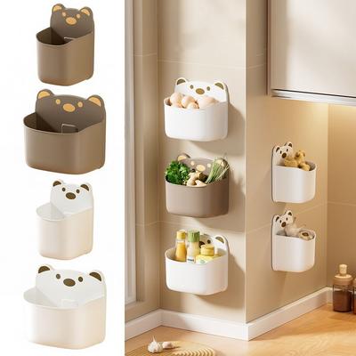 White Brown Wall Mounted Storage Box Self Adhesive Organizer Rack Storage Shelf Home Decoration