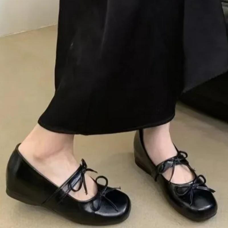 Round Toe Shoes Woman Flats Bow-Knot Casual Female Sneakers Low Heels Dress Summer Butterfly Comfortable On Heels Buckle Strap