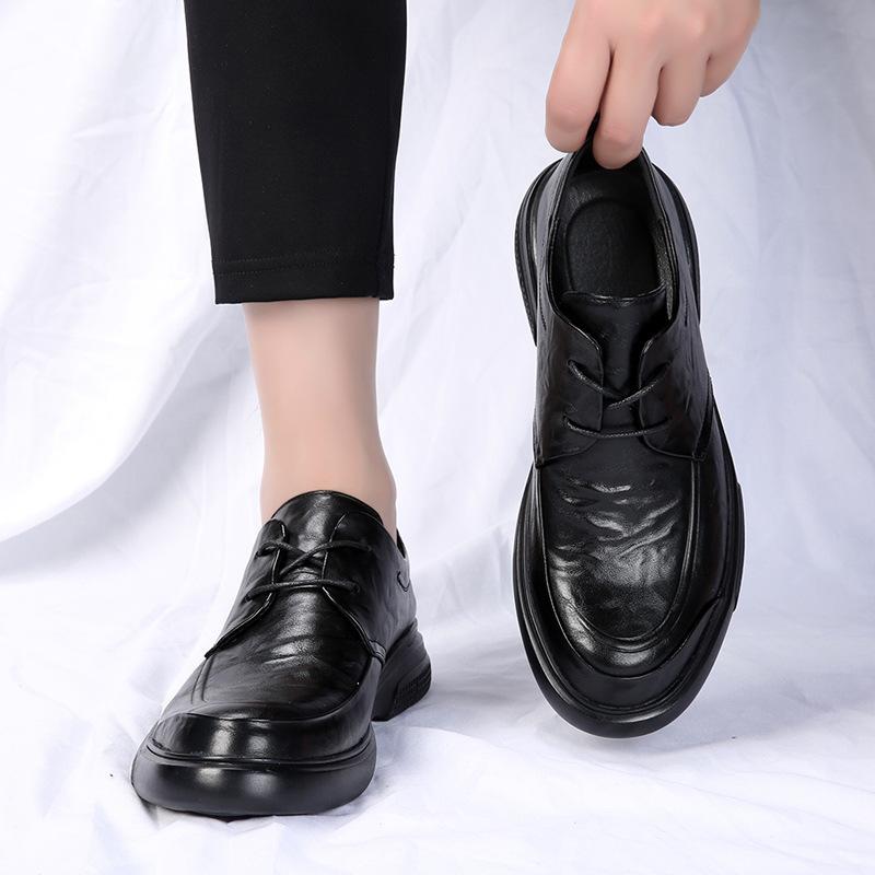 2025 spring new men's shoes leather thick-soled breathable soft-soled business casual shoes trendy versatile formal leather shoes men