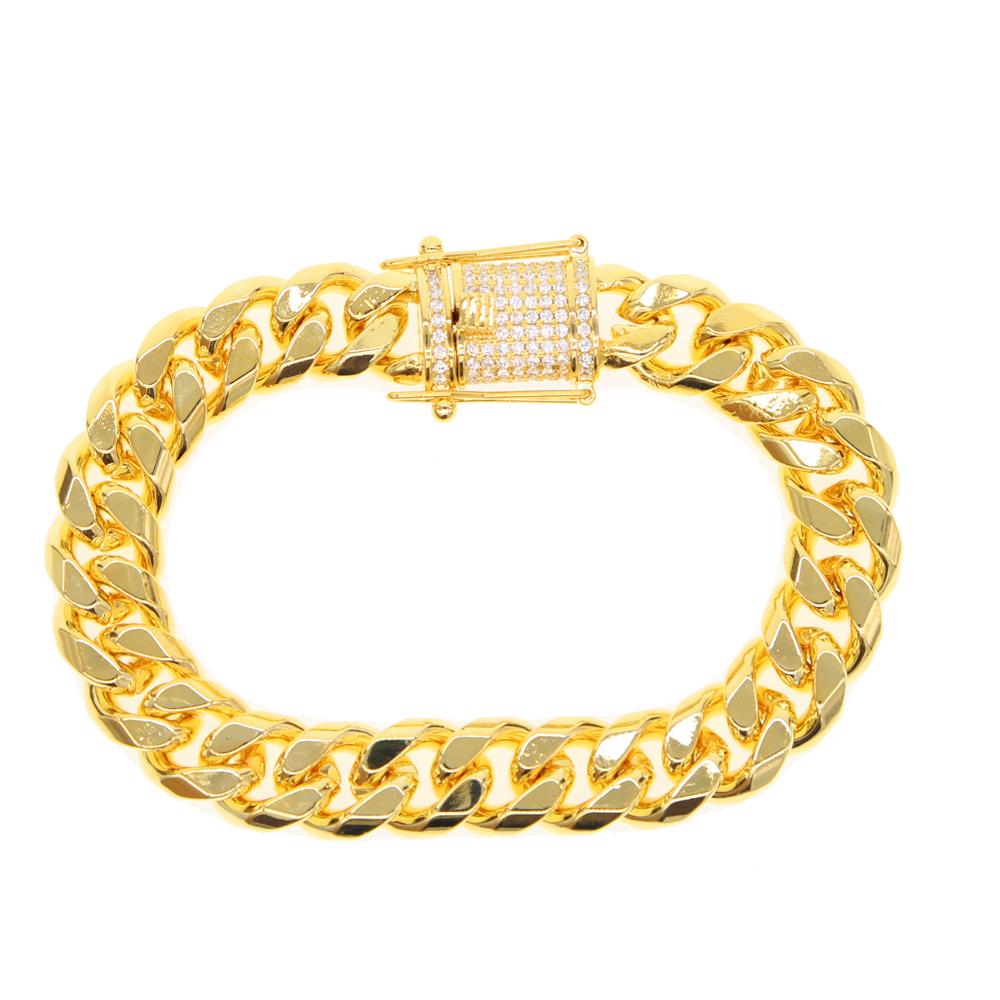 Factory Custom Top Quality Hip Hop Men s Jewelry Cuban Link Chain Gold Plated Men Bracelet Design 19cm
