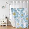 No Hook Blue Flower Pattern Shower Curtain With Snap-in Fabric Liner, Sheer Top Window, Waterproof Double Layer Bathtub Curtain