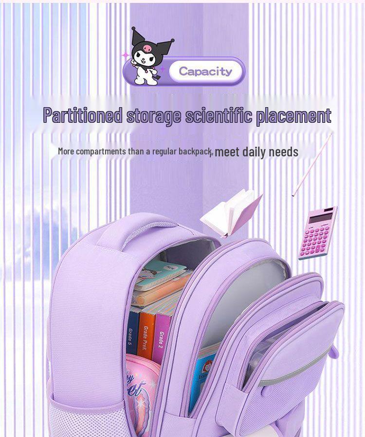 Kuromi 3D Lättviktsryggsäck med stor kapacitet för flickor (Årskurs 1-6) med ryggskydd