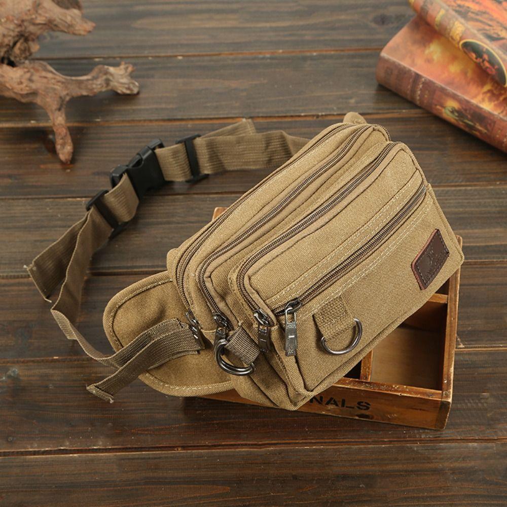 Large Capacity Multilayer Waist Packs 4-layers Fanny Pack Simple Canvas Chest Bag  Cashier